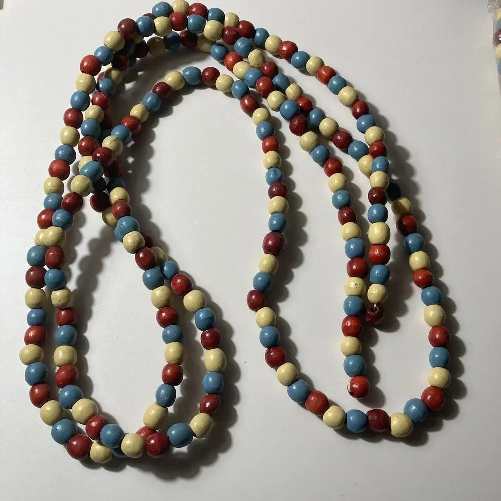 Vintage wood bead garland christmas boho New Old Stock Two Packs Read Desc VTG